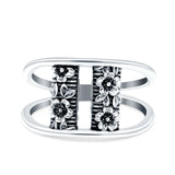 Flowers Oxidized Band Solid 925 Sterling Silver Thumb Ring (11.6mm)