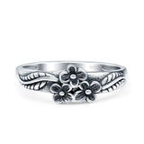 Daisies Plumeria Leaf Flower Oxidized Band Solid 925 Sterling Silver Thumb Ring (6.5mm)