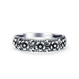 Flowers Oxidized Band Solid 925 Sterling Silver Thumb Ring (5mm)