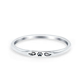 Paw Print & Wings Oxidized Band Solid 925 Sterling Silver Thumb Ring (2.2mm)