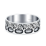 Trees Oxidized Band Solid 925 Sterling Silver Thumb Ring (7mm)