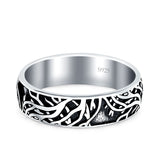Branches Oxidized Band Solid 925 Sterling Silver Thumb Ring (6mm)