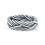 Fan Braided Oxidized Band Solid 925 Sterling Silver Thumb Ring (6mm)