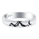 Mountains Oxidized Band Solid 925 Sterling Silver Thumb Ring (4mm)