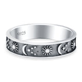 Sun, Moon, and Stars Oxidized Band Solid 925 Sterling Silver Thumb Ring (5mm)