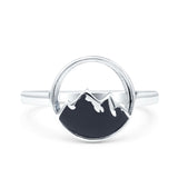 Mountains Oxidized Band Solid 925 Sterling Silver Thumb Ring (11.8mm)