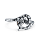 Garnet CZ Red Eye Snake Oxidized Band Solid 925 Sterling Silver Thumb Ring (12mm)