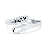 Faith & Cross Band Oxidized Ring Solid 925 Sterling Silver (11mm)