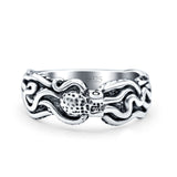 Octopus Oxidized Band Solid 925 Sterling Silver Thumb Ring (7mm)