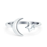 Moon & Star Oxidized Band Solid 925 Sterling Silver Thumb Ring (10mm)