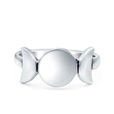 Moon Phases Style Band Solid 925 Sterling Silver Ring (9mm)