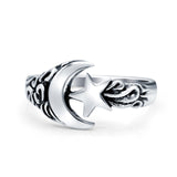 Moon & Star Oxidized Band Solid 925 Sterling Silver Thumb Ring (11mm)