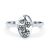 Flowers Band Oxidized Solid 925 Sterling Silver Ring (11mm)