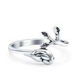 Bird & Branch Oxidized Band Solid 925 Sterling Silver Thumb Ring (13mm)