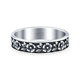 Flowers Oxidized Band Solid 925 Sterling Silver Thumb Ring (5mm)