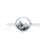 Dainty Snow Capped Mountain Unique Nature Lover Oxidized Band Thumb Ring