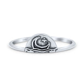 Delightful Crescent Moon And Star With Ocean Engraved Style Oxidized Band Thumb Ring