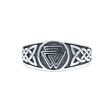 Classic Celtic Triquetra Knot And Valknut Knot Triangle Oxidized Band Thumb Ring