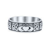 Traditional Irish Claddagh Triquetra Celtic Knot Trinity Statement With Heart Shape Oxidized Filigree Design Thumb Band