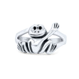 Dainty Smiling Frog Petite Filigree Animal Custom Oxidized Band Thumb Ring