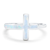 Sideways Cross Ring Rhodium Plated Band Lab Created White Opal 925 Sterling Silver (12mm)