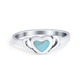 Heart Promsie Ring Solitaire Band Round Simulated Turquoise CZ 925 Sterling Silver