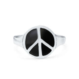 Peace Sign Ring Simulated Black Onyx 925 Sterling Silver