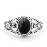 Antique Vintage Oval Simulated Black Onyx CZ Ring Solid 925 Sterling Silver