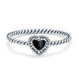 Petite Dainty Heart Promise Ring Band Simulated Black Onyx Oxidized Braided 925 Sterling Silver