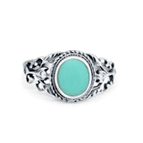 Oval Simulated Turquoise CZ Ring Vintage Antique Style Round 925 Sterling Silver