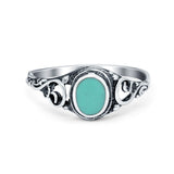 Filigree Oval Simulated Turquoise CZ Ring Oxidized Round 925 Sterling Silver