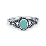 Art Deco Vintage Oval Simulated Turquoise Ring Oxidized 925 Sterling Silver