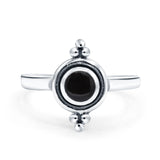 Petite Dainty Round Solitaire Ring Simulated Black Onyx Band Oxidized Braided 925 Sterling Silver