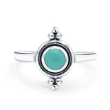 Petite Dainty Round Solitaire Ring Simulated Turquoise Band Oxidized Braided 925 Sterling Silver