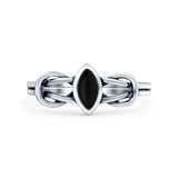 Celtic Knot Weave Petite Dainty Marquise Promise Ring Simulated Black Onyx Band Oxidized Braided 925 Sterling Silver