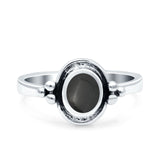 Petite Dainty Round Simulated Black Onyx Solitaire Band Oxidized Braided 925 Sterling Silver