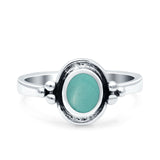 Petite Dainty Round Simulated Turquoise Solitaire Band Oxidized Braided 925 Sterling Silver