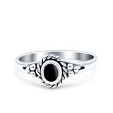 Vintage Style Petite Dainty Ring Solid Round Oxidized Simulated Black Onyx 925 Sterling Silver