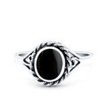 Filigree Petite Dainty Lab Opal Ring Solid Round Oxidized Simulated Black Onyx 925 Sterling Silver