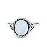 Filigree Petite Dainty Lab Opal Ring Solid Round Oxidized Lab Created White Opal 925 Sterling Silver
