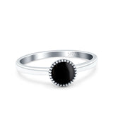 Petite Dainty Lab Opal Ring Solid Round Oxidized Simulated Black Onyx 925 Sterling Silver