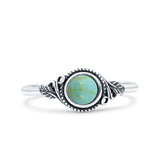 Filigree Petite Dainty Round Simulated Turquoise Promise Ring Band Oxidized 925 Sterling Silver