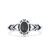 Solitaire Petite Heart Simulated Black Onyx Promise Ring Band Oxidized Braided 925 Sterling Silver