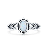 Solitaire Petite Heart Lab Created White Opal Promise Ring Band Oxidized Braided 925 Sterling Silver