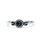 Promise Band Oxidized Round Simulated Black Agate Petite Dainty Ring 925 Sterling Silver