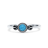 Promise Band Oxidized Round Lab Created Blue Opal Petite Dainty Ring 925 Sterling Silver