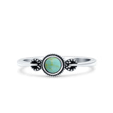 Promise Band Oxidized Round Simulated Turquoise Petite Dainty Ring 925 Sterling Silver