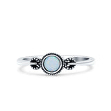 Promise Band Oxidized Round Lab Created White Opal Petite Dainty Ring 925 Sterling Silver
