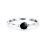 Solitaire Petite Dainty Round Simulated Black Onyx Promise Ring Band Oxidized 925 Sterling Silver