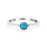 Solitaire Petite Dainty Round Simulated Turquoise Promise Ring Band Oxidized 925 Sterling Silver